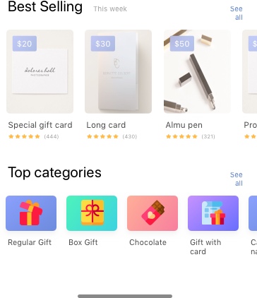 UI card for displaying categories in online store